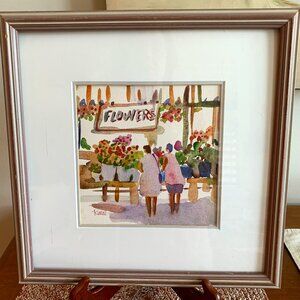 Original Signed Realism/Abstract Watercolor "Autumn Market" by Anne Kittel